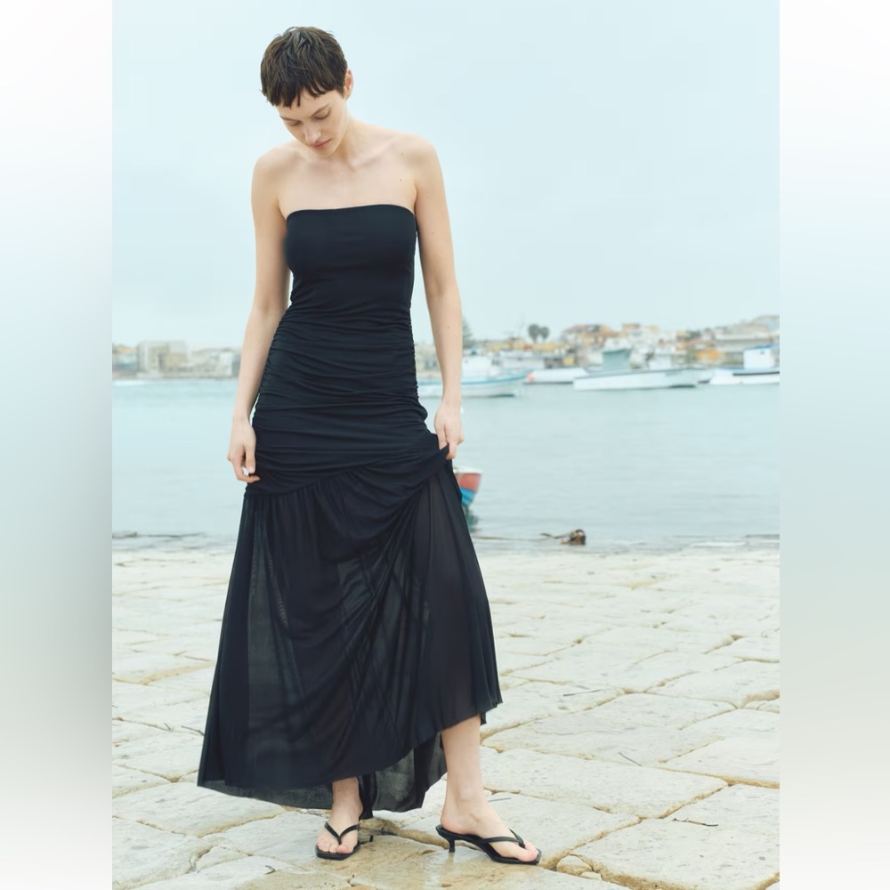 Elegant Black Strapless Maxi Dress Sz M
